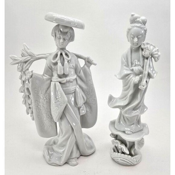 Vintage Kwon Yin Guan Yin Oriental Porcelain Geisha Figurines Set Of 2 JE246 - Picture 1 of 12